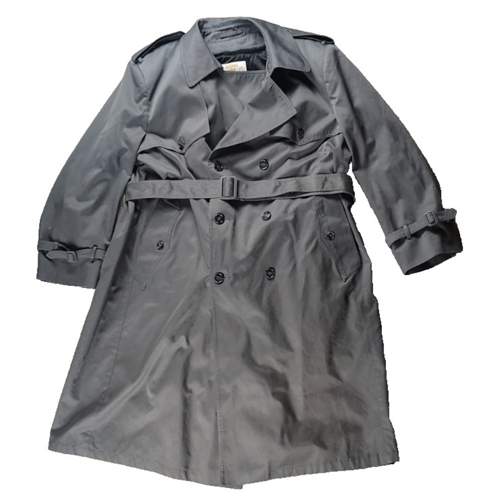 London Towne‎ Trench Coat Men 44R Gray Double Breasted Belt Removable Liner VTG